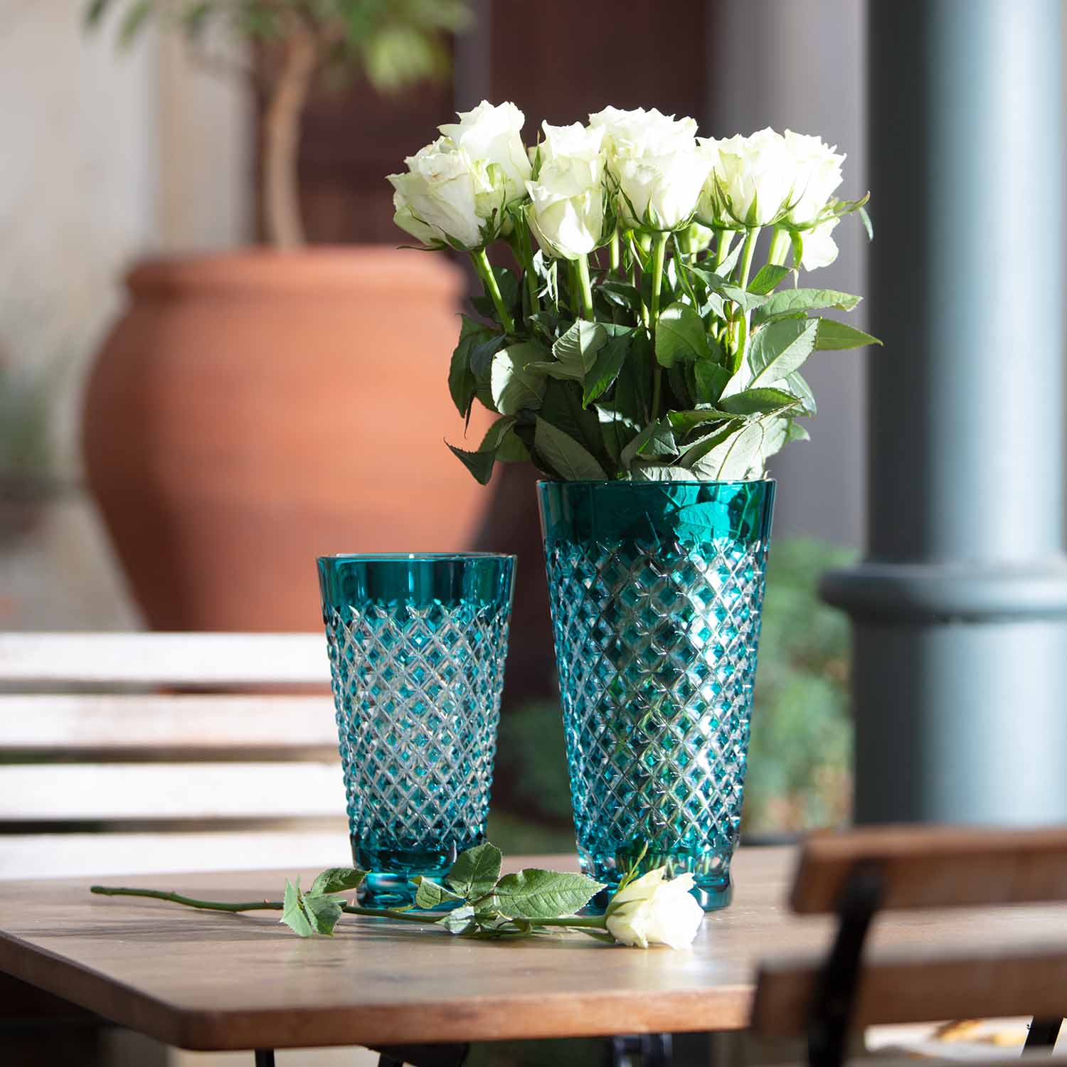 Vase Kristall Karo azur (28 cm)